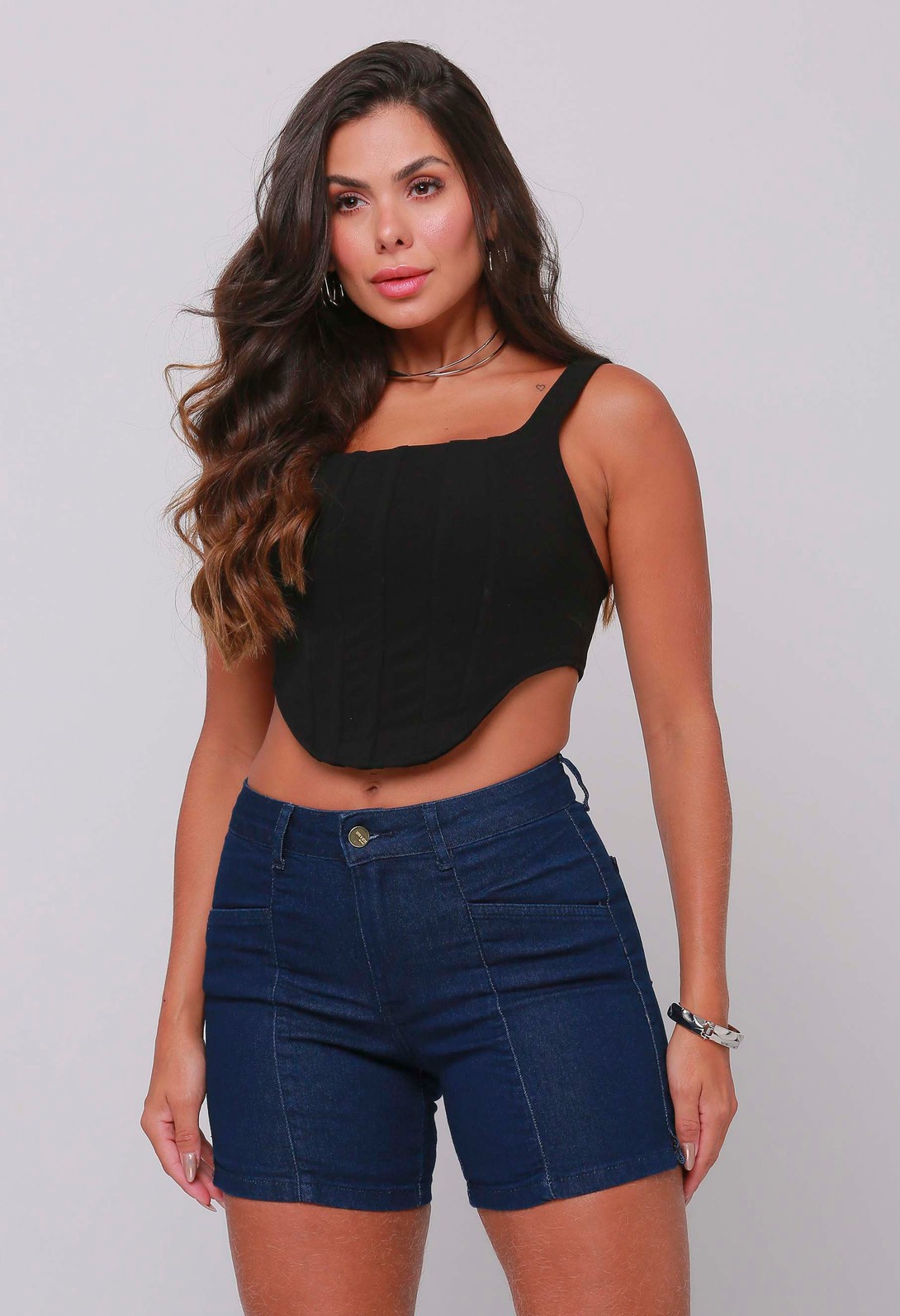 Bermuda Jeans Comfort Feminina Escura 24469