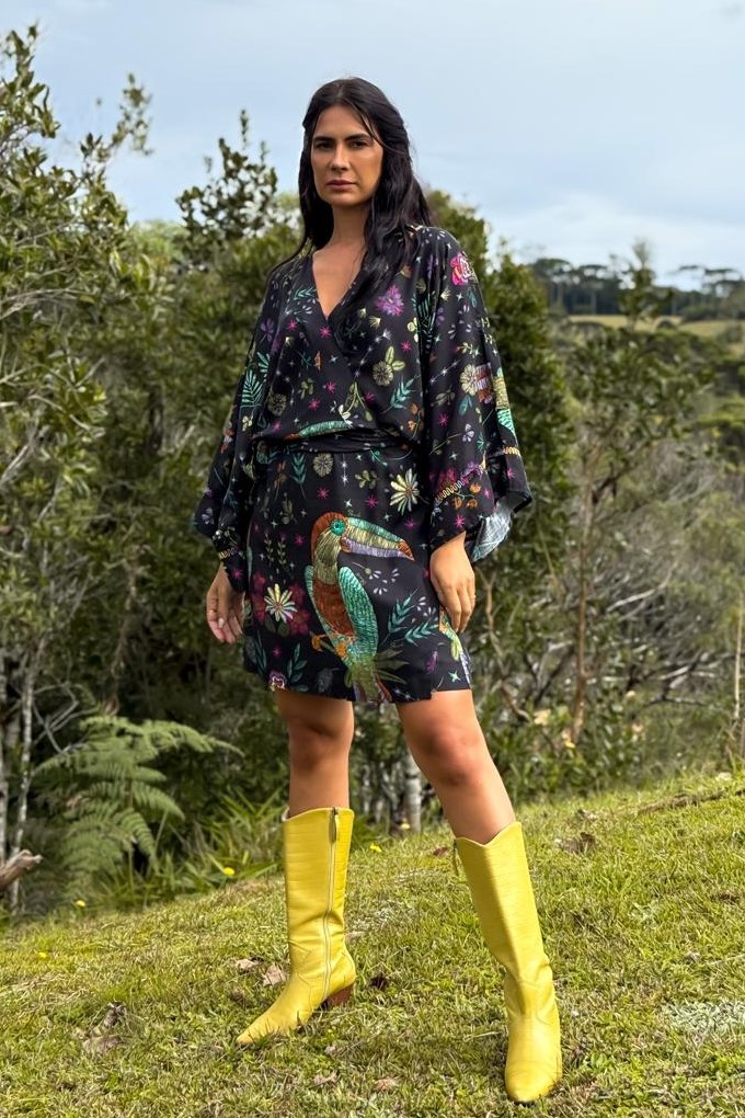 VESTIDO KIMONO VISCOSE FLORAL DE VERÃO
