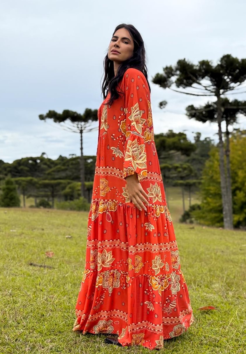 VESTIDO LONGO VISCOSE FLORA CONSTANTE VESTIDO LONGO VISCOSE FLORA CONSTANTE