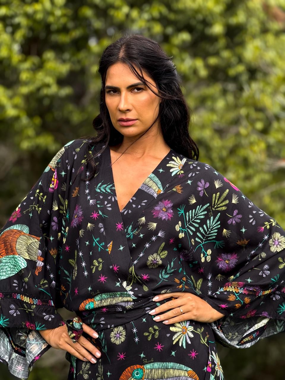 VESTIDO KIMONO VISCOSE FLORAL DE VERÃO
