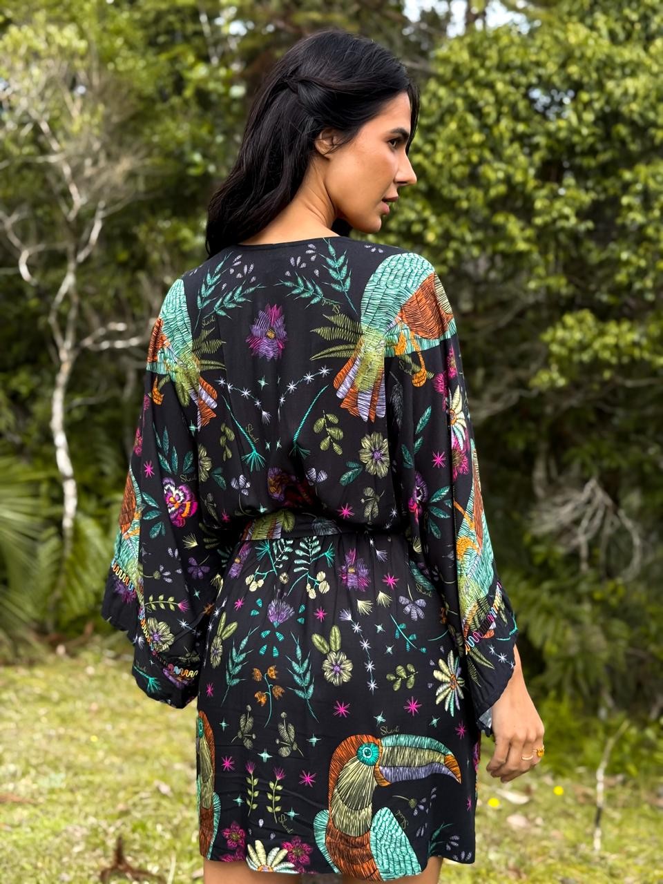 VESTIDO KIMONO VISCOSE FLORAL DE VERÃO
