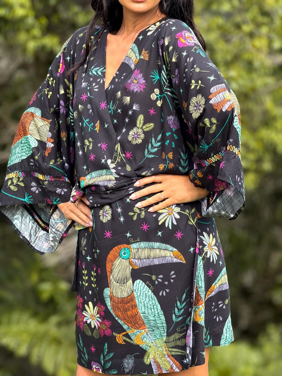 VESTIDO KIMONO VISCOSE FLORAL DE VERÃO