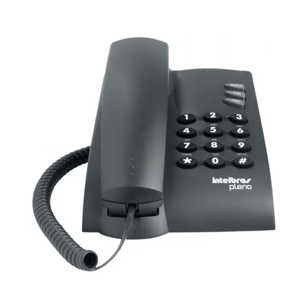 Telefone com Fio Intelbras Pleno Preto Resistente Prático com Flash Rediscar Mutagem Campainha