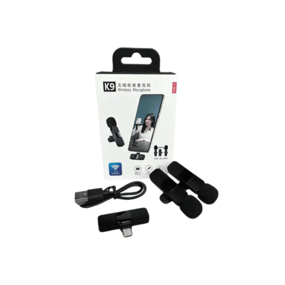 Microfone Lapela K9 2 Em 1 Sem Fio Wireless Android Type-C