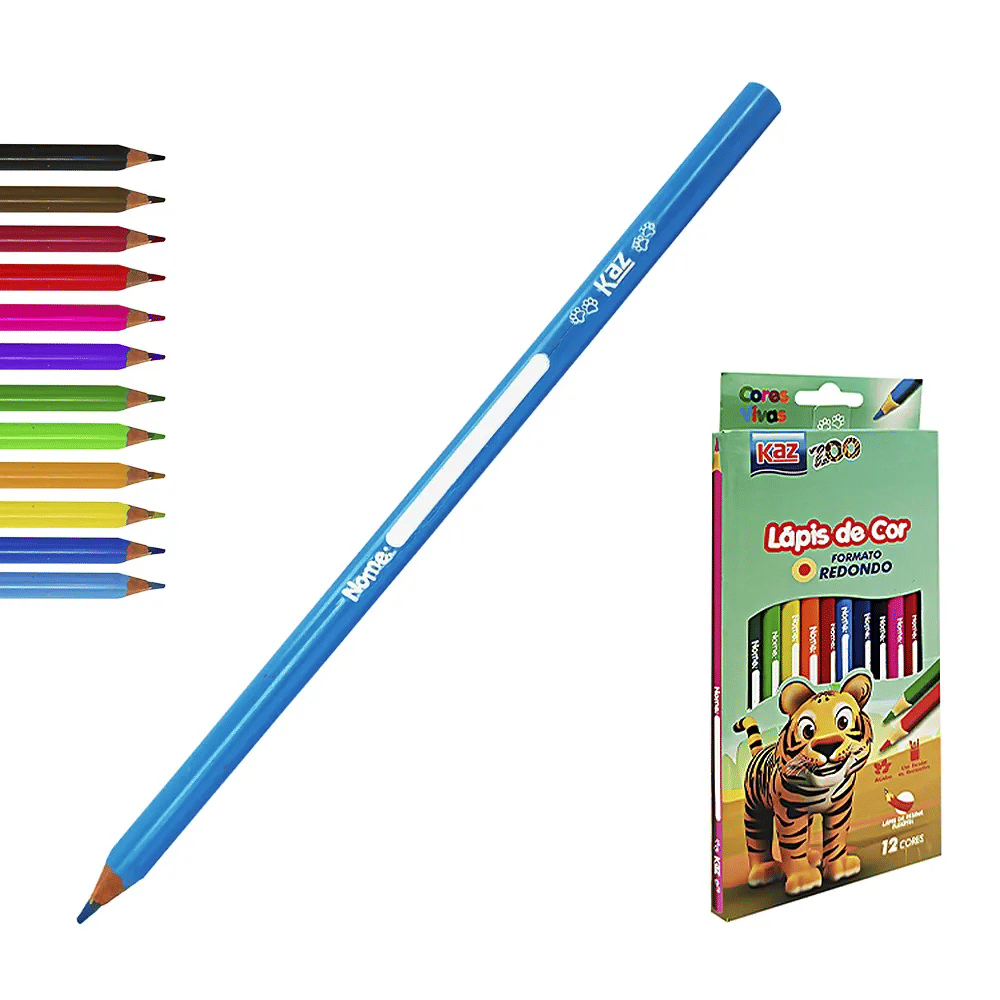 Lápis de Cor 12 cores Plástico Redondo Flex KAZ KZ2605