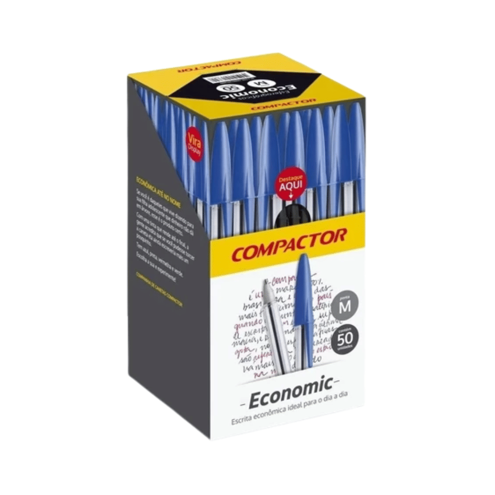 Caneta Compactor Esferográfica Economic Ponta Média Caixa Com 100 Unidades