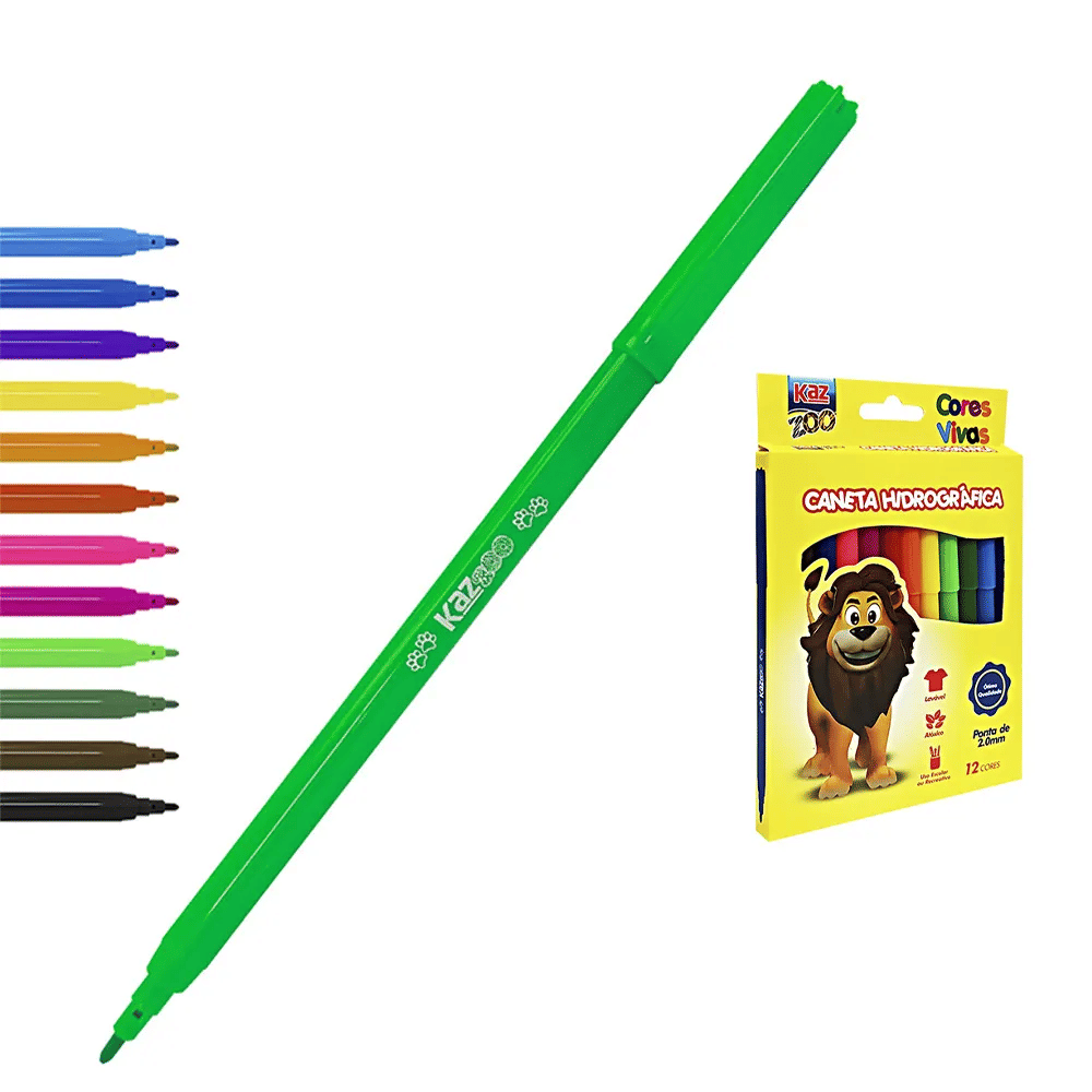 Caneta Hidrográfica 12 cores Lavável Kaz KZ1706-12