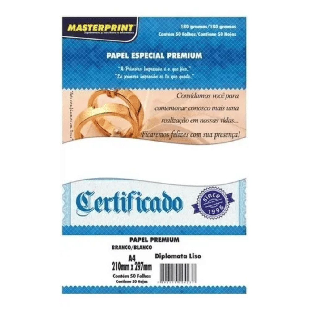 Papel Certificado Diplomata Opaline Liso 180g 50fls Especial Cor Branco Masterprint Papel Certificado Diplomata Opaline Liso 180g 50fls Especial Cor Branco Masterprint