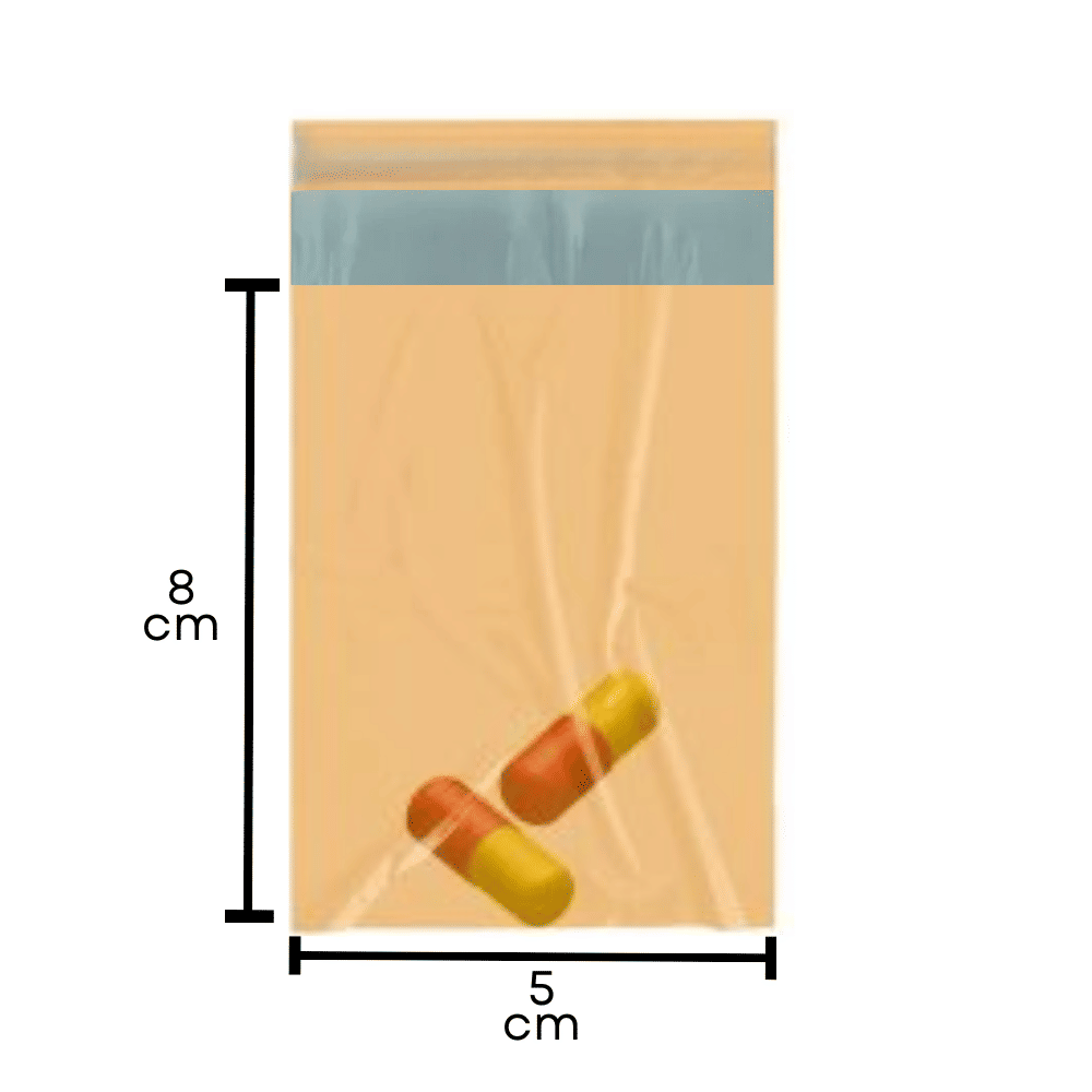 Bobina Para Unitarização de Remédios Cor Ambar com Fita Azul 5x8cm 10 mil unidades