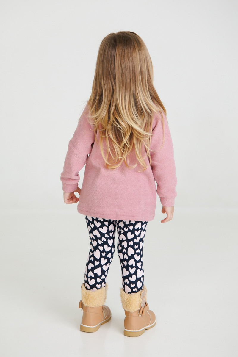 LEGGING INFANTIL MENINA EM COTTON PELUCIADO AZUL MARINHO DE CORAÇÃO - KYLY