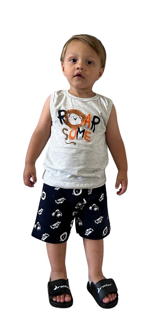 Conjunto Infantil Menino Regata mais Bermuda de Moletinho Estampado