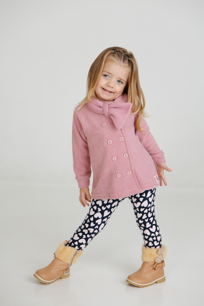 LEGGING INFANTIL MENINA EM COTTON PELUCIADO AZUL MARINHO DE CORAÇÃO - KYLY