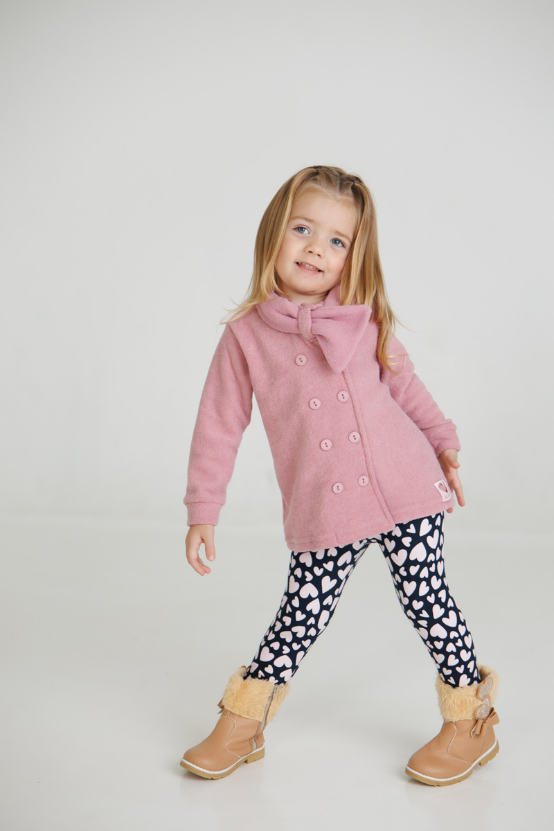 LEGGING INFANTIL MENINA EM COTTON PELUCIADO AZUL MARINHO DE CORAÇÃO - KYLY