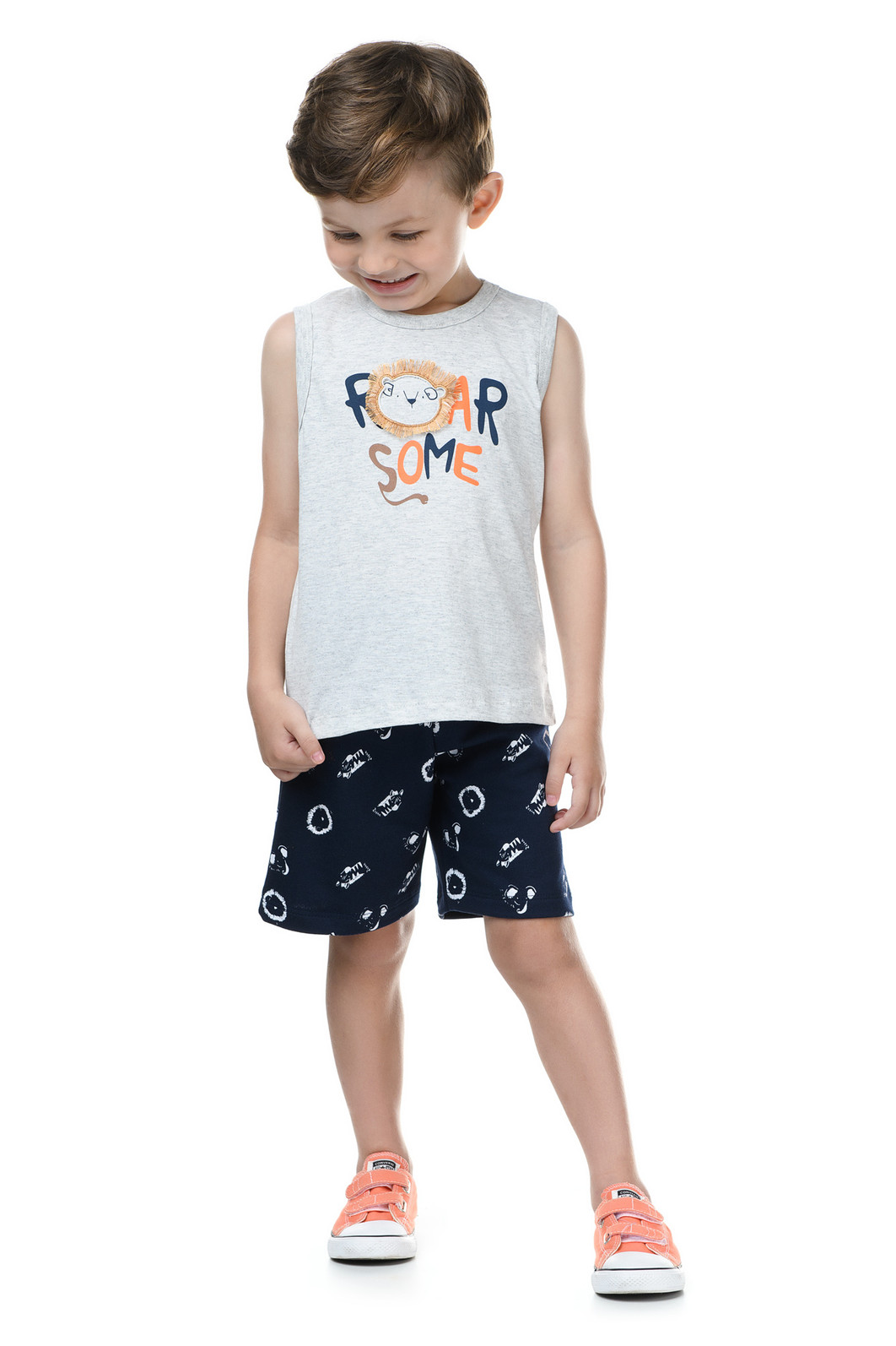 Conjunto Infantil Menino Regata mais Bermuda de Moletinho Estampado
