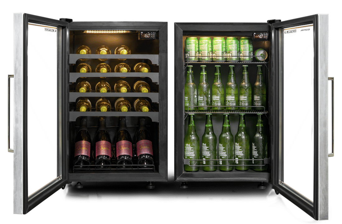 Adega e cervejeira Artico Conjunto de cervejeira e adega Artico com as portas abertas
