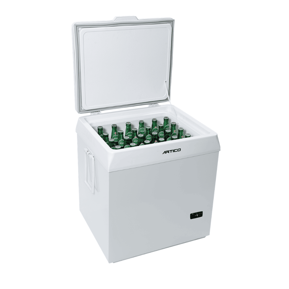 FH80B Branco Cheio FH80B Branco com tampo aberto e cheio de bebidas