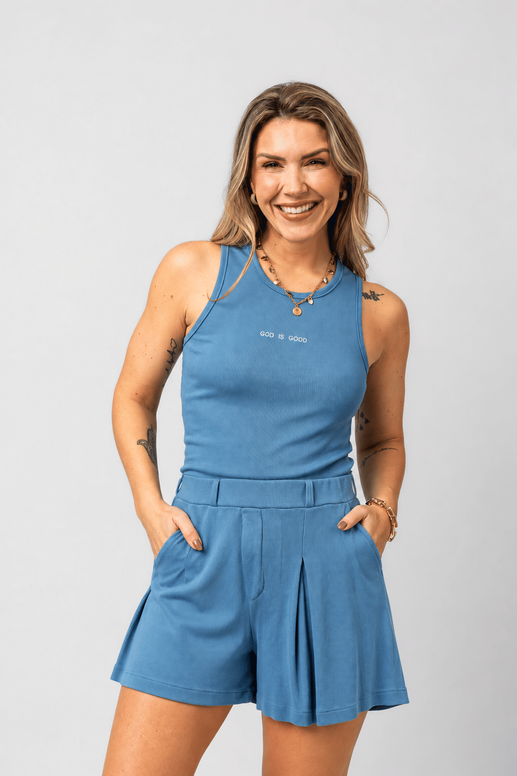 CONJUNTO SUNNY REGATA E SHORTS AZUL
