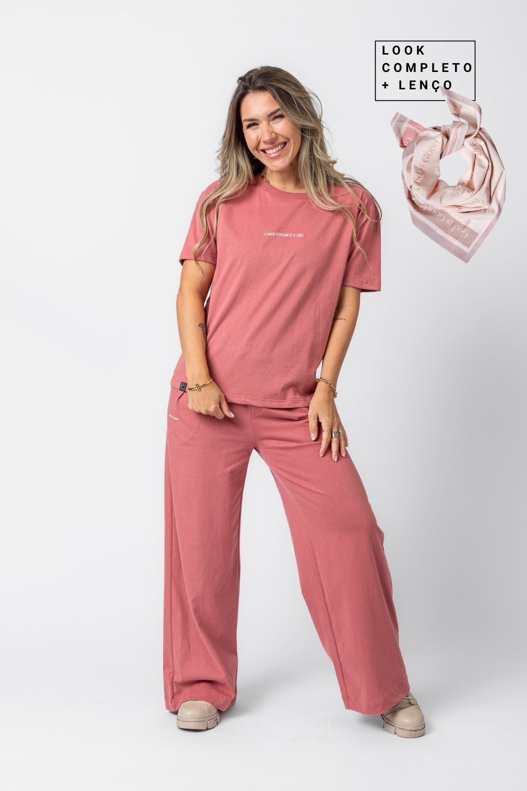 TRIO CÉU ROSÉ T-SHIRT + CALÇA + LENÇO TRIO CÉU ROSÉ T-SHIRT + CALÇA + LENÇO