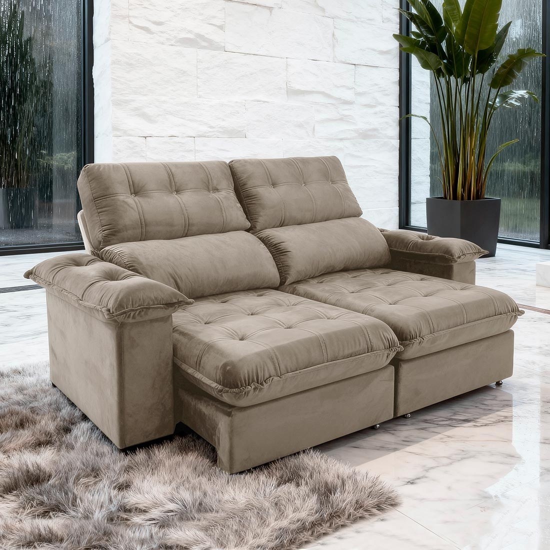 Sofá Retrátil Reclinável Mobi 230 Molas Ensacadas 230cm Bom Pastor - Veludo