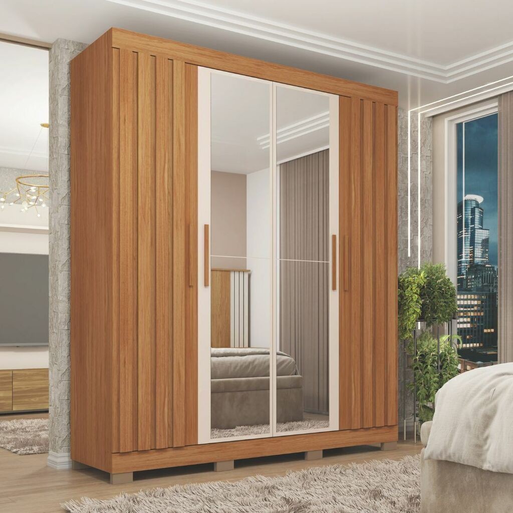 Guarda-Roupa Com Espelho Sophia Lux 4 Portas 2 Gavetas Freijo/Off White - Caemmun Guarda-Roupa Com Espelho Sophia Lux 4 Portas 2 Gavetas Freijo/Off White - Caemmun