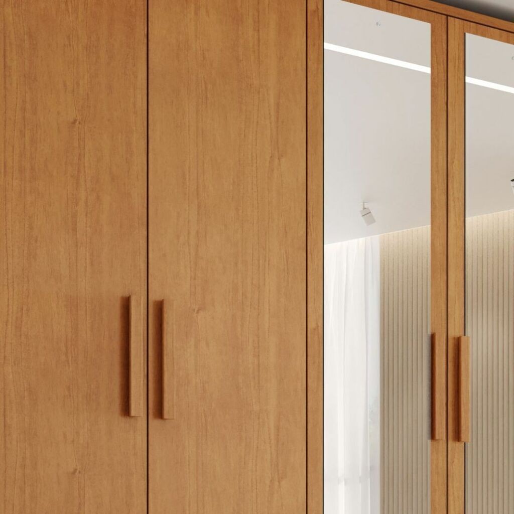 Guarda-Roupa Casal Com Espelho Em MDF 6 Portas Bianchi Nina Nature Guarda-Roupa Casal Com Espelho Em MDF 6 Portas Bianchi Nina Nature