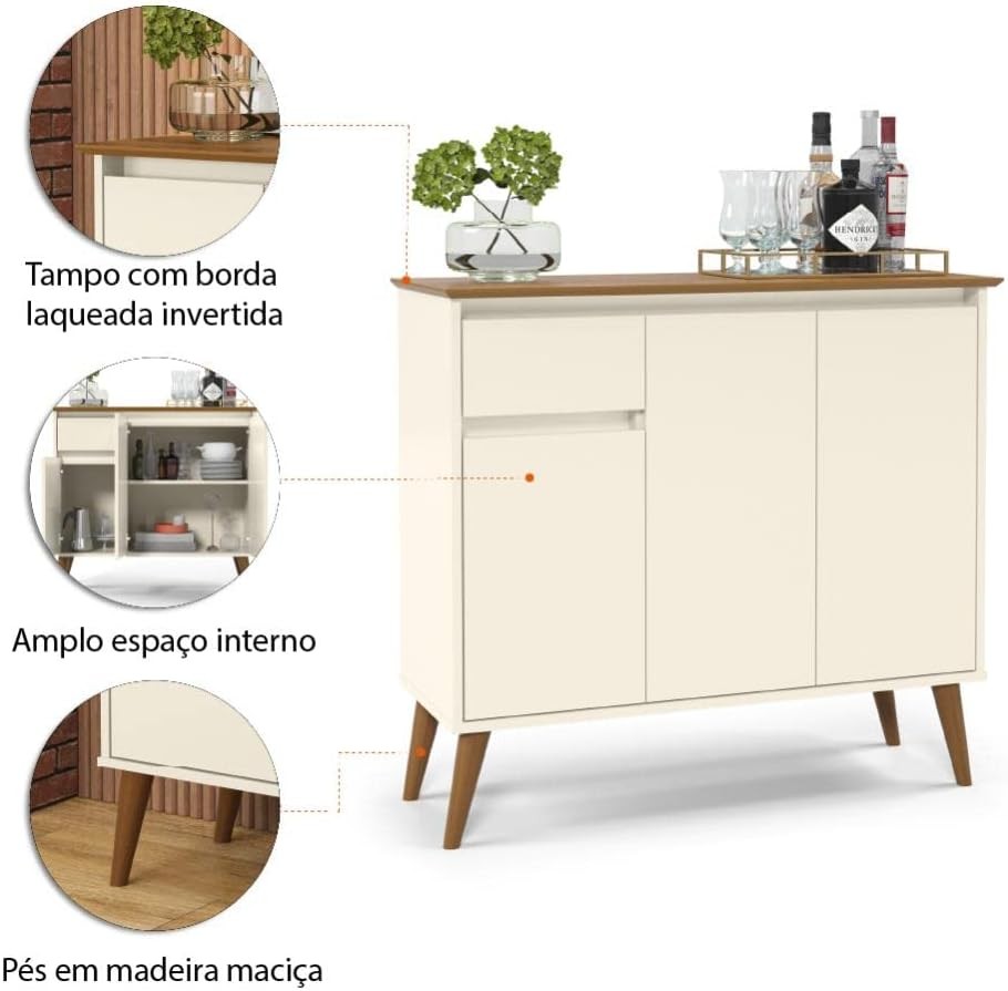 Buffet Veneza 3 Portas 1 Gaveta Off White Freijó – EJ Móveis