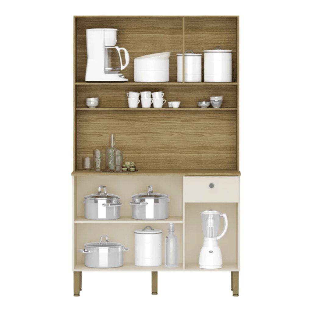 Armário de Cozinha Kit 6 Portas Style Frisado Freijo/Vanilla - Kits Paraná Armário de Cozinha Kit 6 Portas Style Frisado Freijo/Vanilla - Kits Paraná