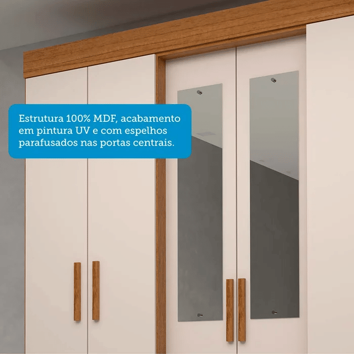 Guarda-Roupa com Espelho Debora 6 Portas 100% MDF Cinamomo/Off White - Acp Móveis Guarda-Roupa com Espelho Debora 6 Portas 100% MDF Cinamomo/Off White - Acp Móveis
