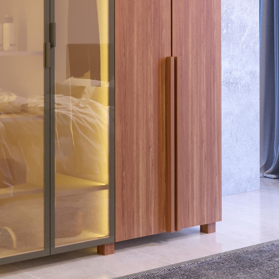 Guarda Roupa 6 Portas Modernita Reflecta com LED Duplex Casal Bom Pastor - Nogal