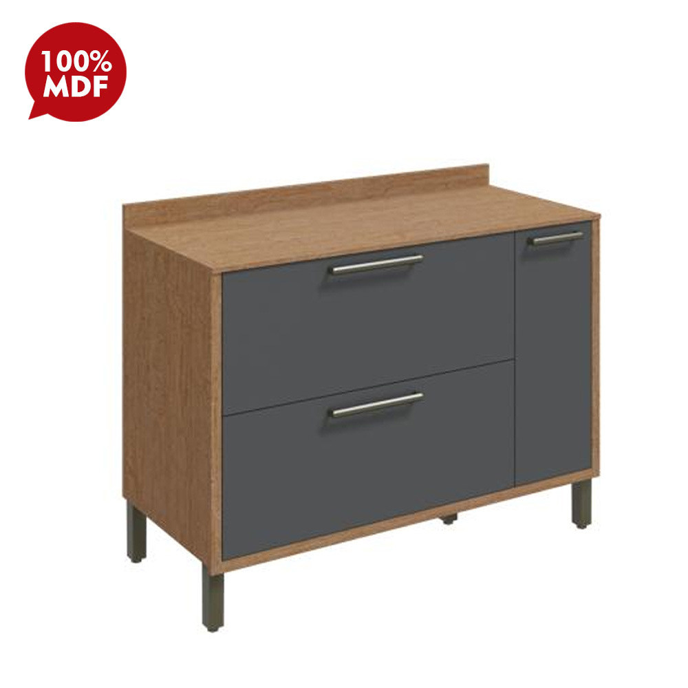 Balcão de Cozinha para Pia 2 Portas 1 Gaveta com Tampo em MDF Ronipa Syrah 120cm Castanho / Chumbo Balcão de Cozinha para Pia 2 Portas 1 Gaveta com Tampo em MDF Ronipa Syrah 120cm Castanho / Chumbo