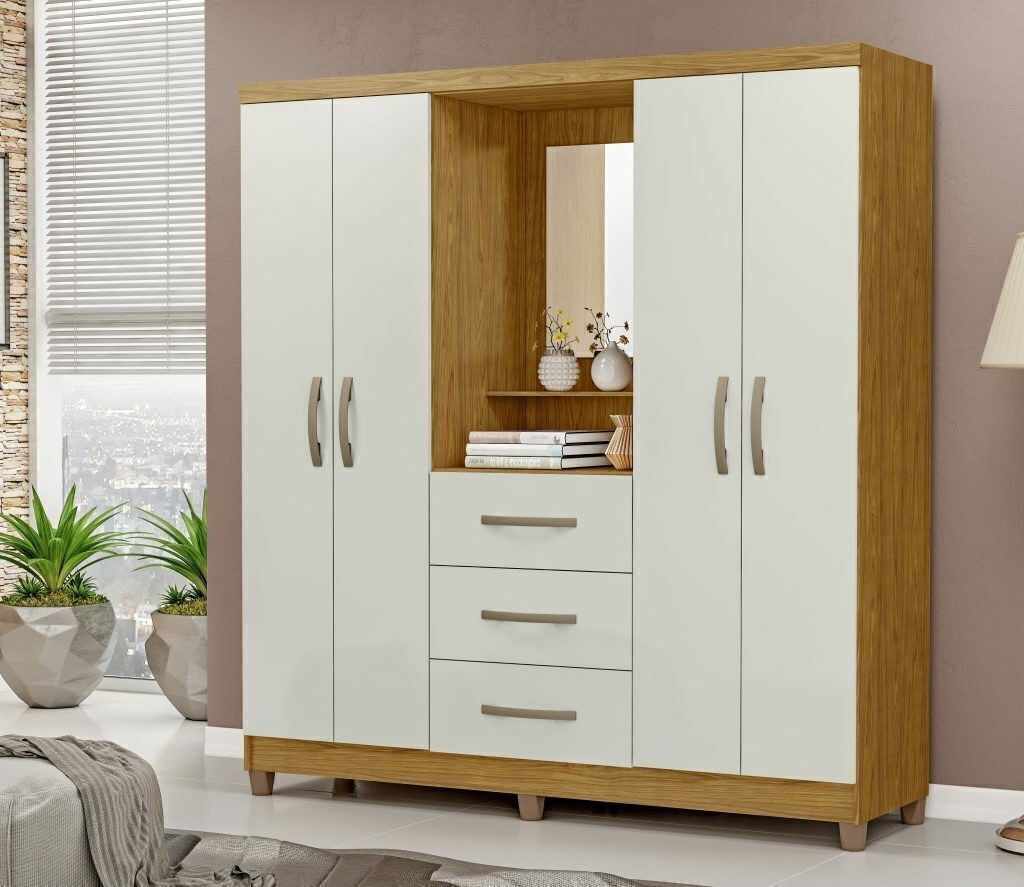 Guarda-Roupa Solteiro 4 Portas Capelinha com Espelho Ilhéus MX Móveis Marrocos com Off White Guarda-Roupa Solteiro 4 Portas Capelinha com Espelho Ilhéus MX Móveis Marrocos com Off White