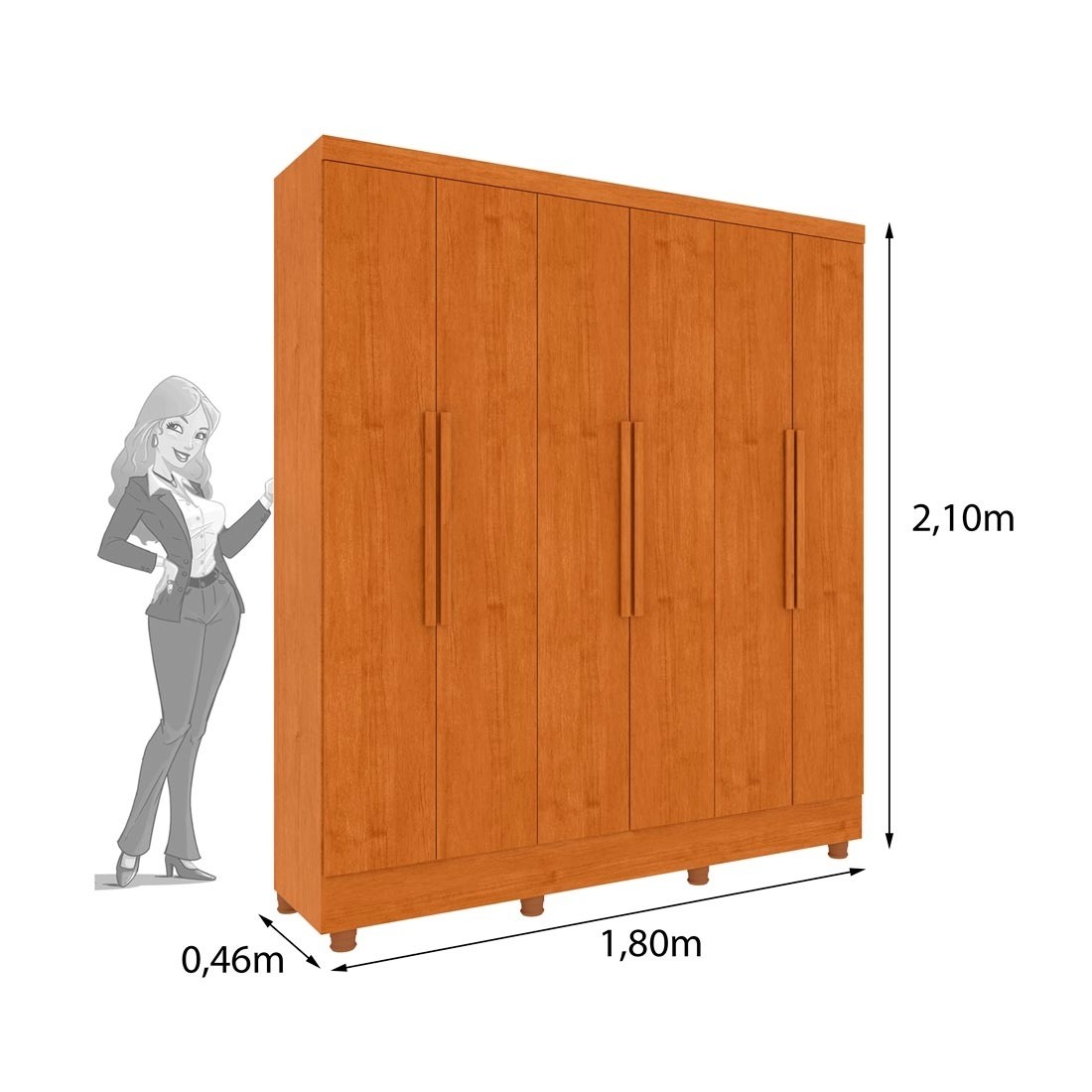 Guarda-roupa Casal 6 Portas 4 Gavetas Alice 180cm Tcil - Cinamomo