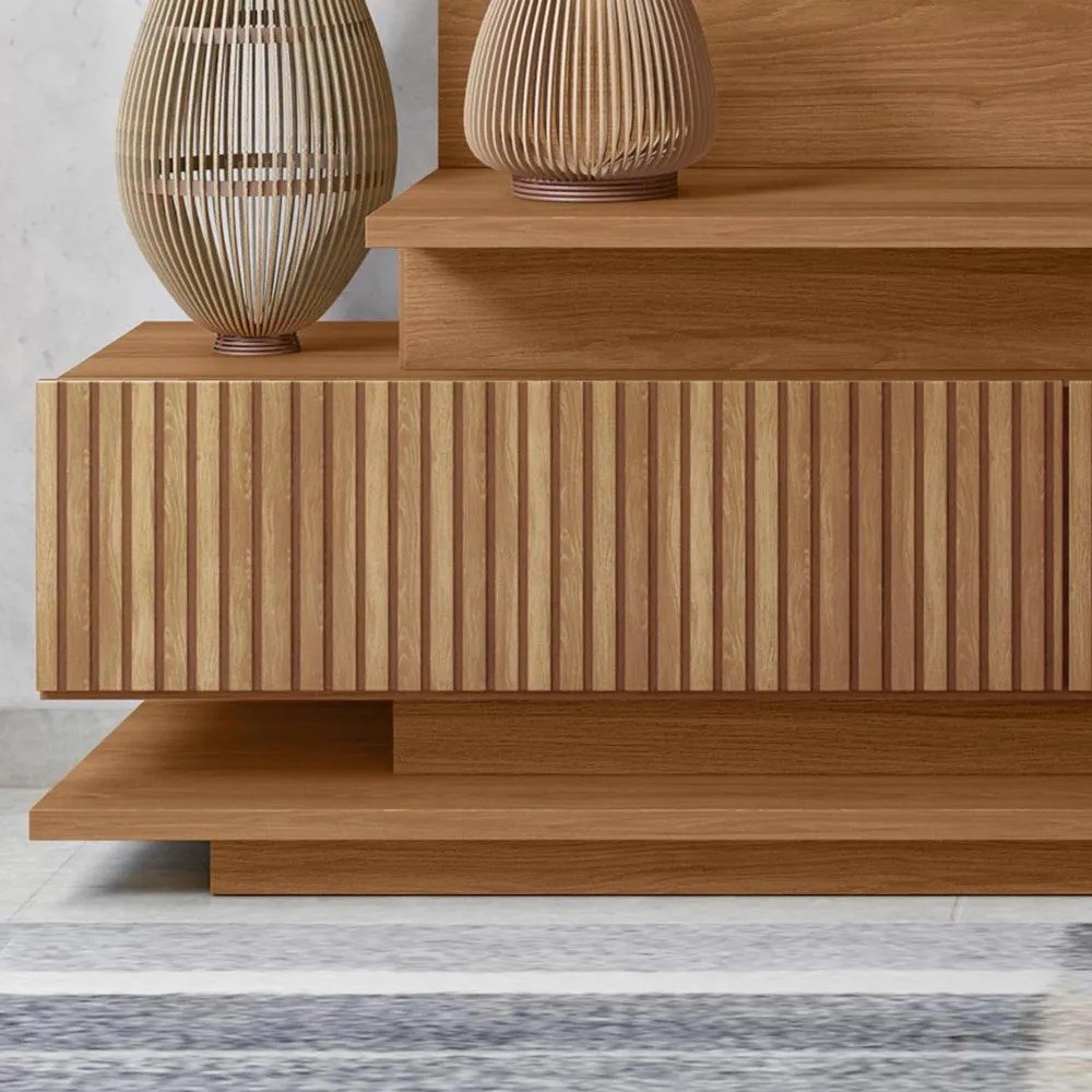 Home Para TV 65 Polegadas Istambul 2 Portas Ripado 3D Jequitibá Lukaliam