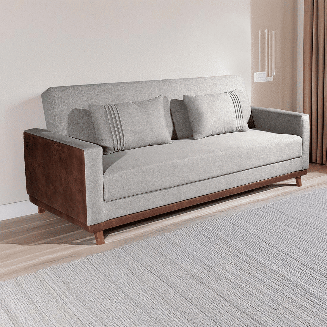 Sofá-cama Palácius 3 Lugares 205cm Bom Pastor Estofados - Linho Cinza