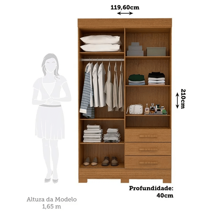 Guarda-Roupa com Espelho Debora 4 Portas 100% MDF Cinamomo - ACP Móveis Guarda-Roupa com Espelho Debora 4 Portas 100% MDF Cinamomo - ACP Móveis
