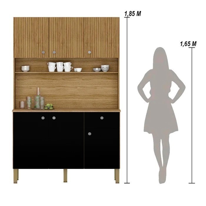 Armário de Cozinha Kit 6 Portas Style Frisado Freijó/Nero - Kits Paraná Armário de Cozinha Kit 6 Portas Style Frisado Freijó/Nero - Kits Paraná