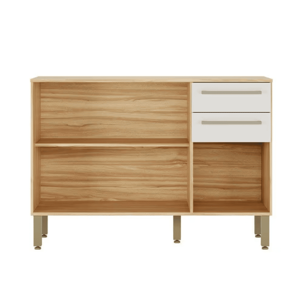 Balcão de Cozinha com Tampo em MDF 3 Portas 2 Gavetas Ronipa Carmenere 120cm Amendoa/Off White Balcão de Cozinha com Tampo em MDF 3 Portas 2 Gavetas Ronipa Carmenere 120cm Amendoa/Off White