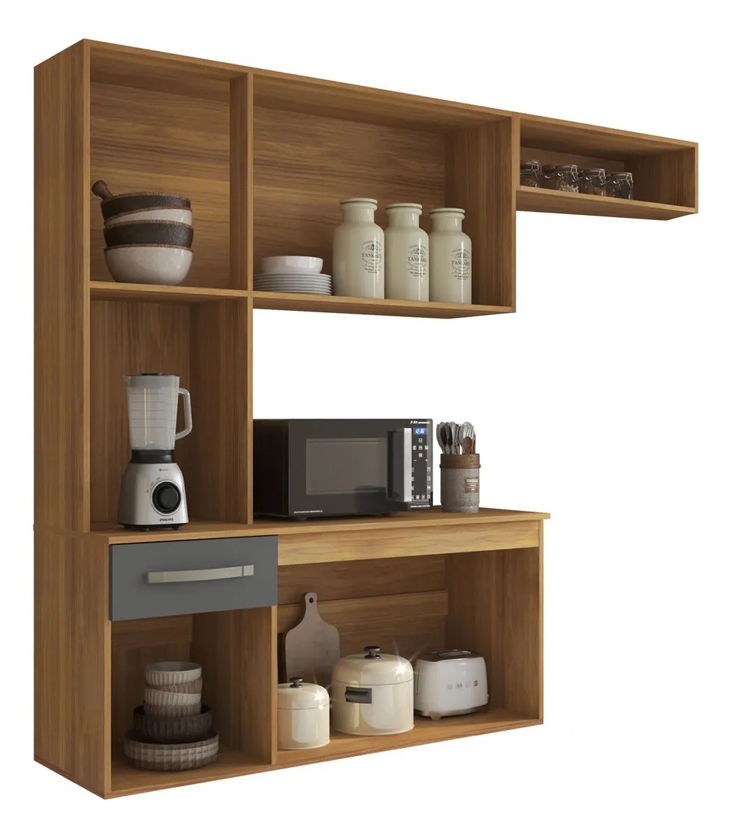 Cozinha Compacta Suspensa Completa Belíssima Freijo/Grafite - Fiorello Cozinha Compacta Suspensa Completa Belíssima Freijo/Grafite - Fiorello