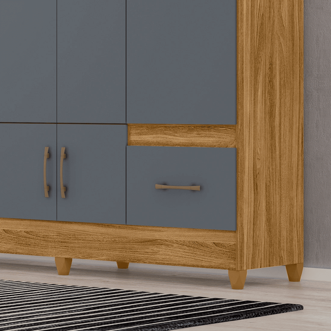 Guarda Roupa Solteiro MS912, 6 Portas Freijo/Cinza - Moval