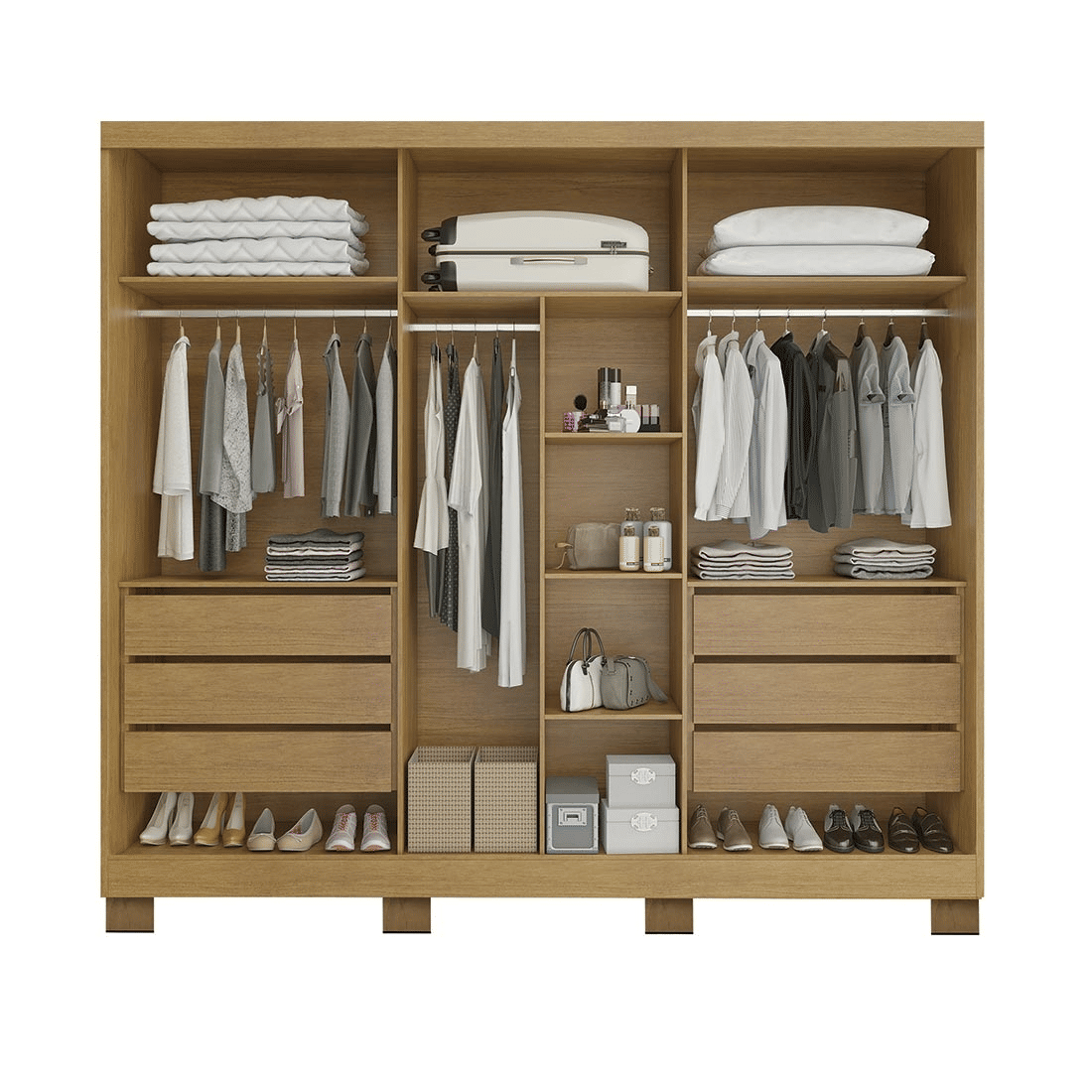 Guarda Roupa Casal Master 270 6 Portas, 100% MDF cor Nature/Off White - Bianchi Guarda Roupa Casal Master 270 6 Portas, 100% MDF cor Nature/Off White - Bianchi