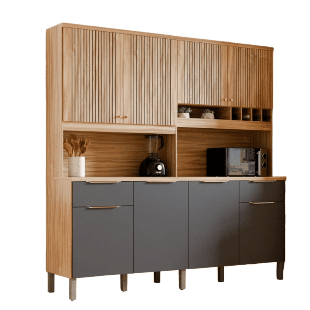 Armário de Cozinha Kit Ronipa MDF Concord 8 Portas 2 Gavetas Amêndoa/Chumbo