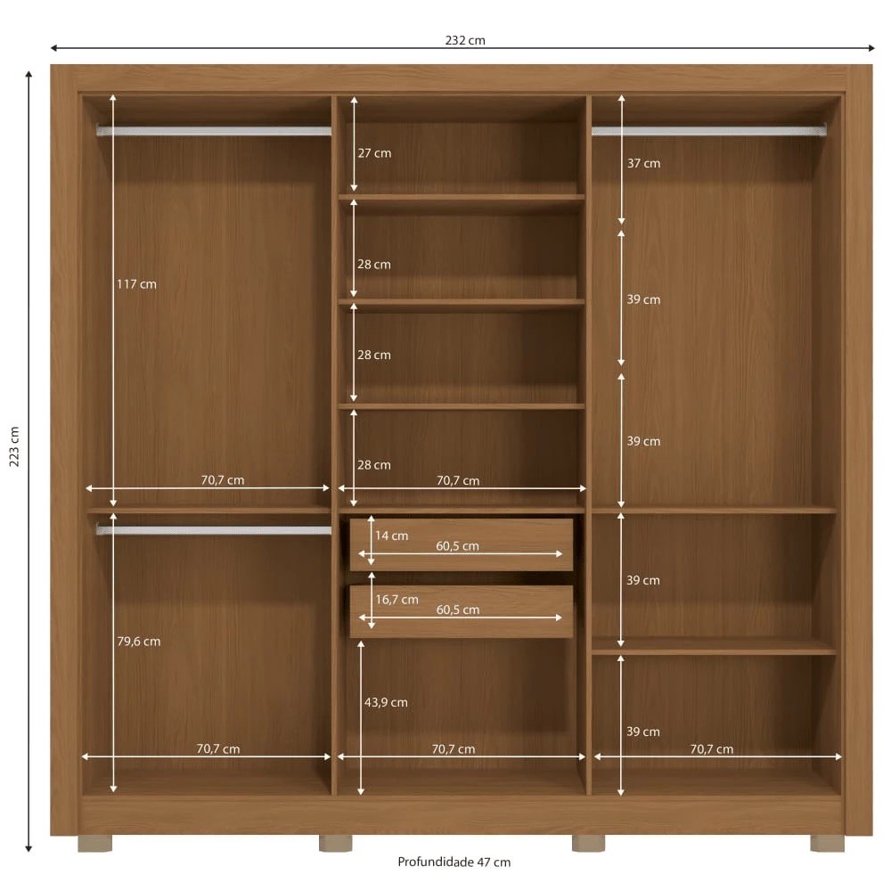 Guarda-roupa 6 Portas 2 Gavetas Kappesberg M569 232cm - Canela
