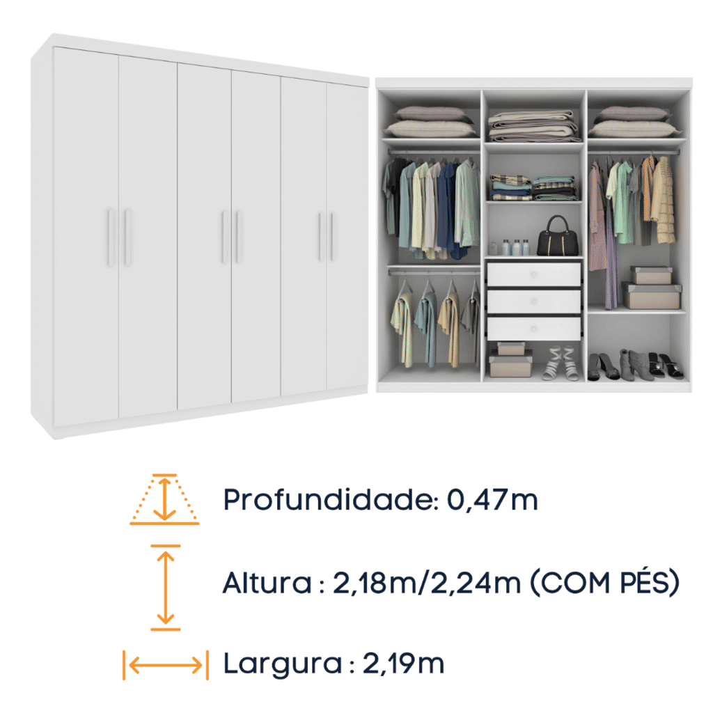 Guarda-Roupa Casal 6 Portas Olimpo Branco -  Tcil Móveis  Guarda-Roupa Casal 6 Portas Olimpo Branco -  Tcil Móveis