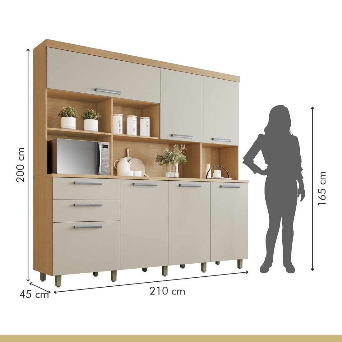 Kit Cozinha Compacta Nesher Nobreza 7 Portas 2 Gavetas 210cm – Carvalho/Greige Kit Cozinha Compacta Nesher Nobreza 7 Portas 2 Gavetas 210cm – Carvalho/Greige