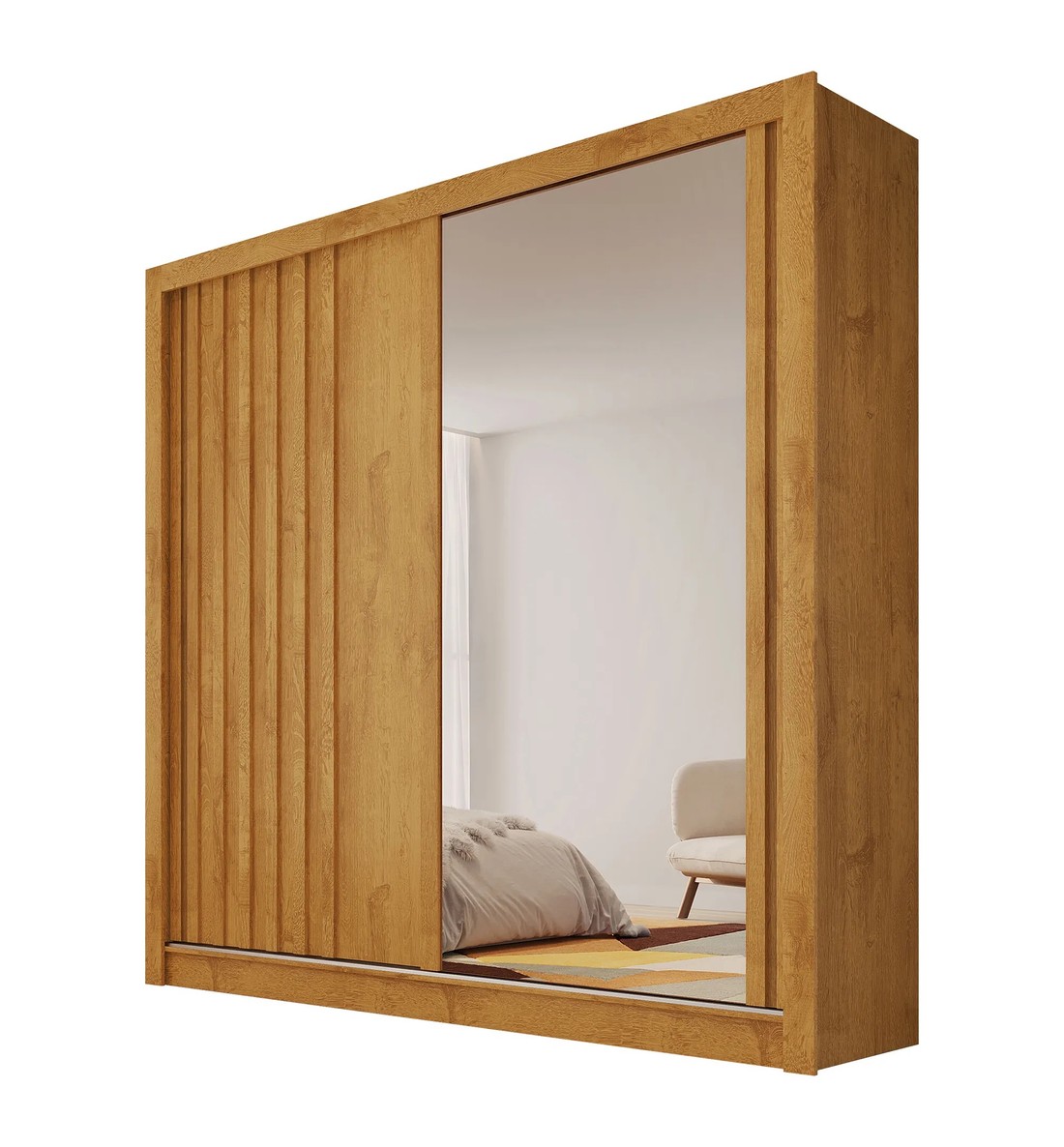 Guarda-Roupas Casal 2 Portas de Correr com Espelho Lugano 100% MDF Europa Móveis Peroba