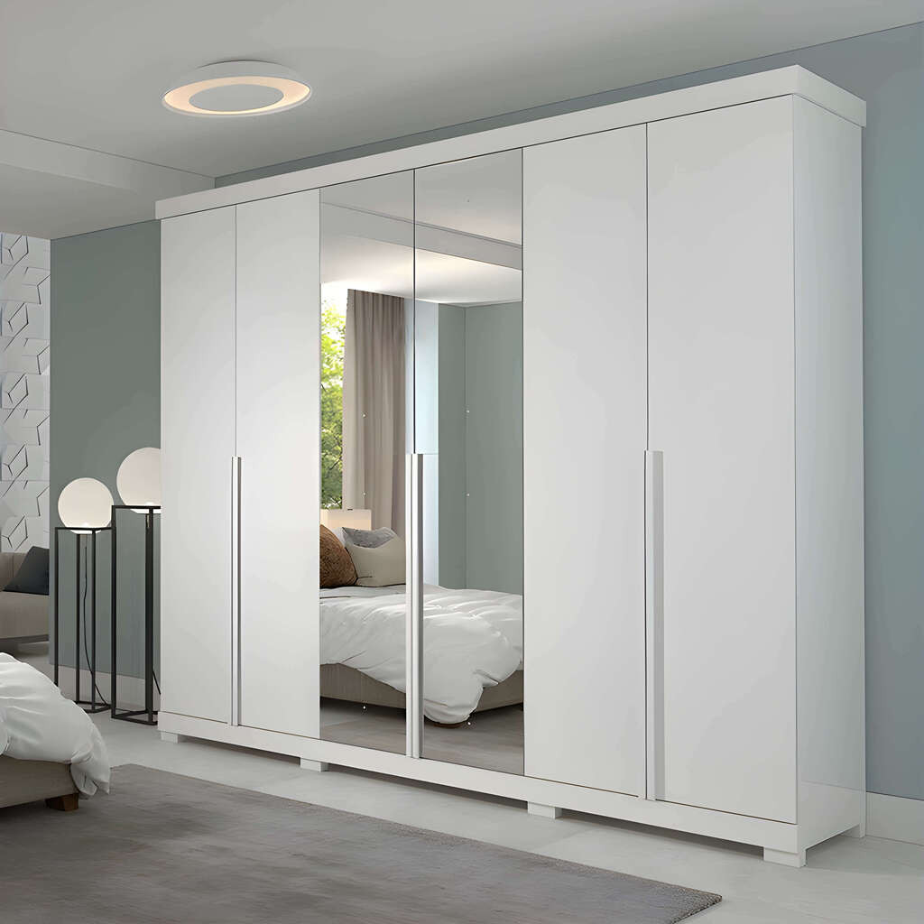 Guarda-Roupa Casal com Espelho 6 Portas em MDF Panan Móveis Guarapari Branco Guarda-Roupa Casal com Espelho 6 Portas em MDF Panan Móveis Guarapari Branco