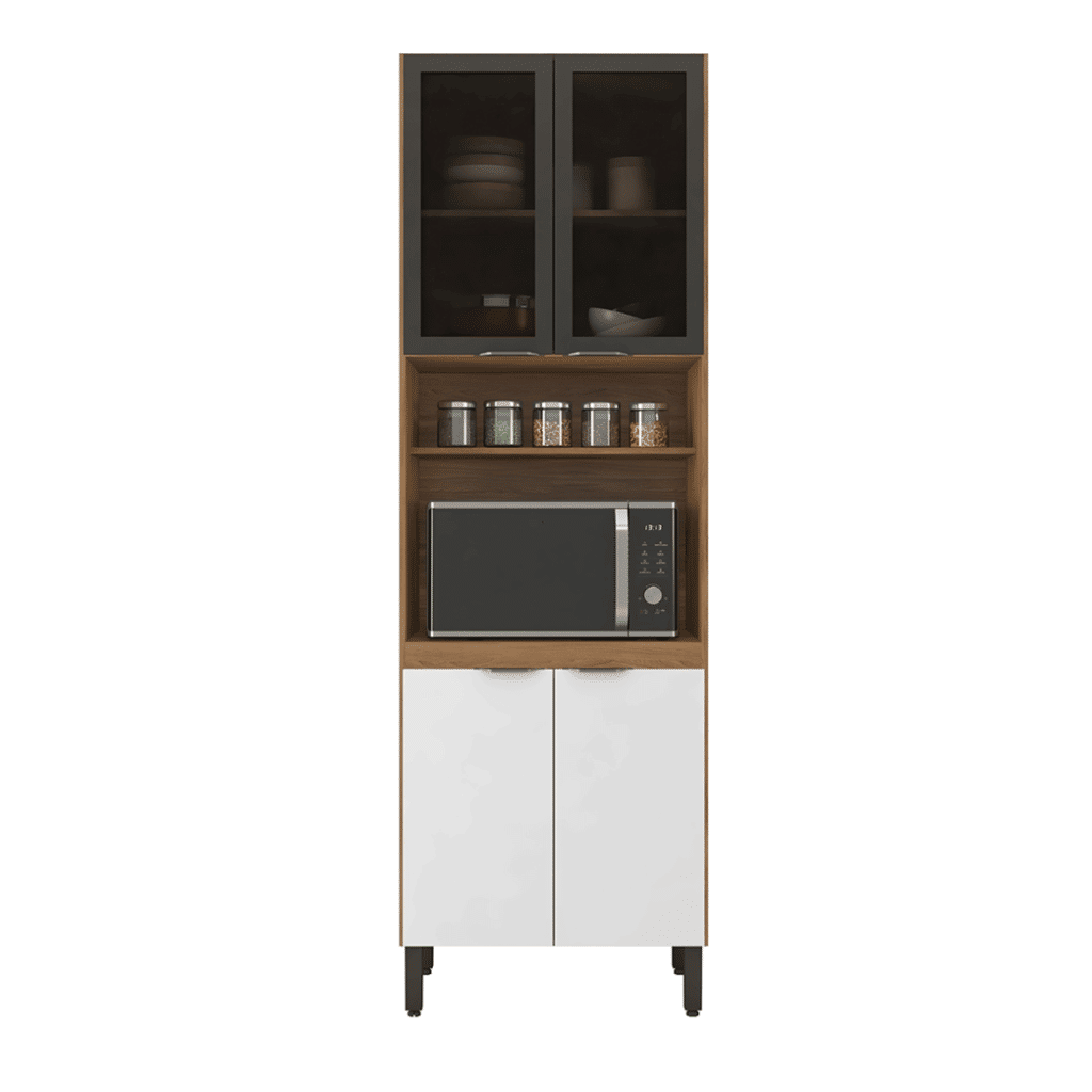 Paneleiro 2 Portas com Vidro - Firenze 70cm - Demobile - Amêndoa/Branco