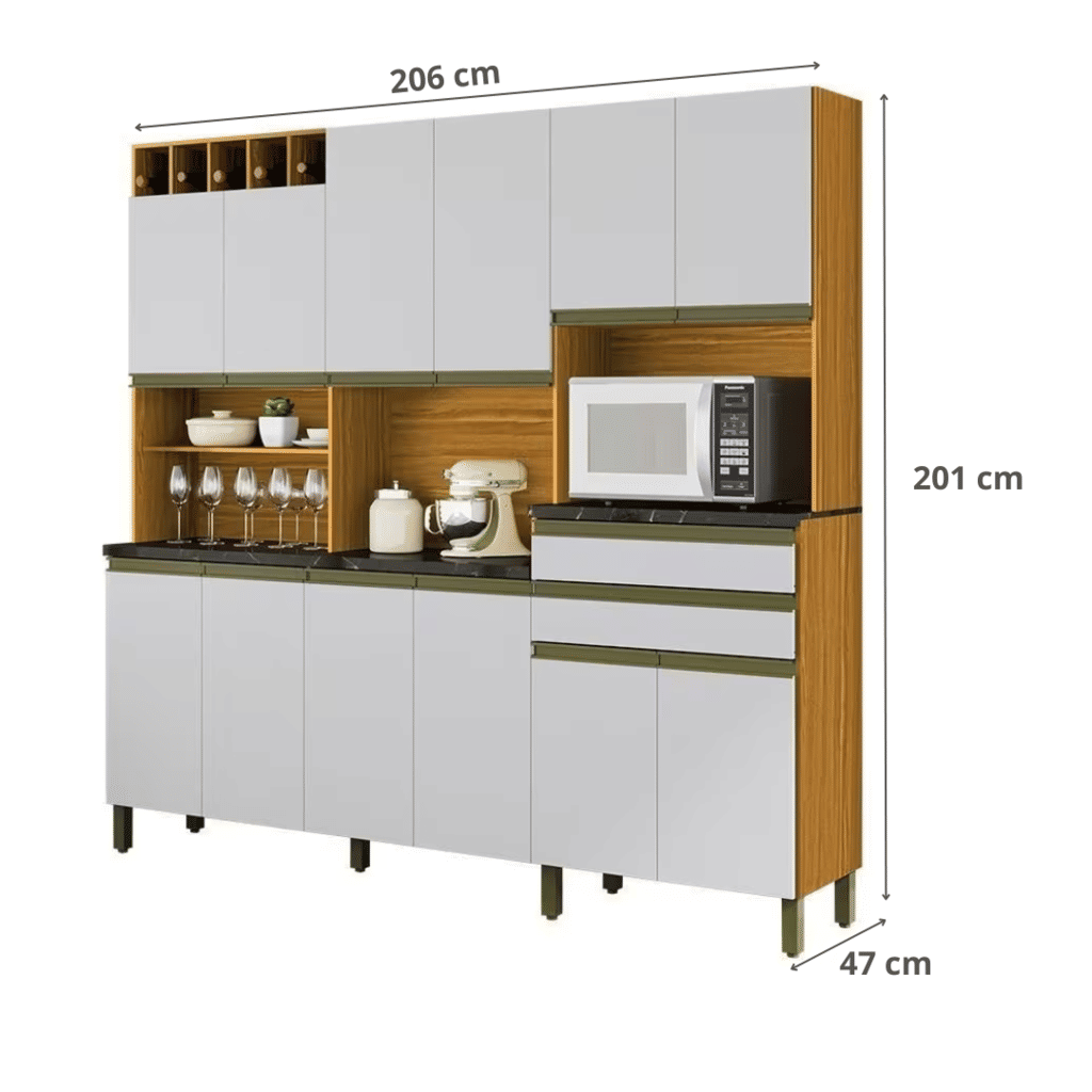 Armário de Cozinha Kit 12 Portas 2 Gavetas 100% MDF Ronipa Móveis Malbec Amendoa/Branco Armário de Cozinha Kit 12 Portas 2 Gavetas 100% MDF Ronipa Móveis Malbec Amendoa/Branco