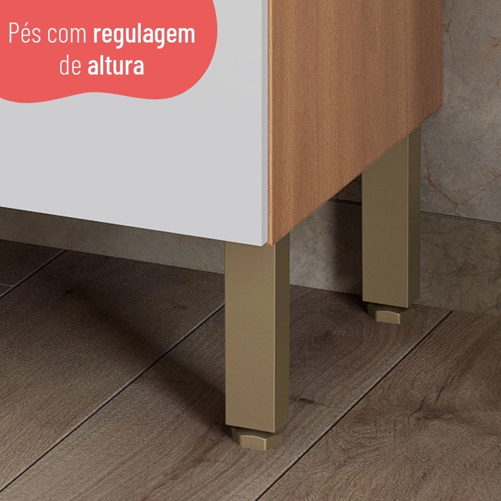 Balcão de Cozinha para Pia 120 cm 2 Portas 3 Gavetas Freijó/Branco Macadâmia - Telasul