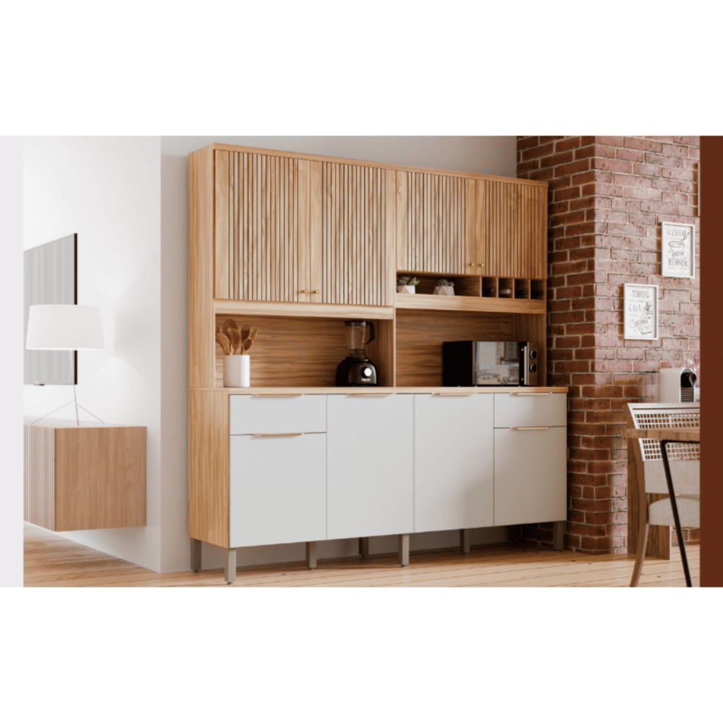 Armário de Cozinha Kit Ronipa MDF Concord 8 Portas 2 Gavetas Amêndoa/Off White
